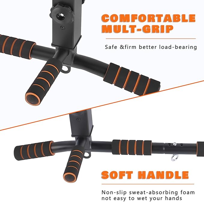 Wall Mounted Pull Up Bar Chin Up bar Multifunctional Adjustable Dip Station for Indoor Home Gym Workout, Power Tower Set Training Equipment Fitness Dip Stand Supports to 440 Lbs (Black)
