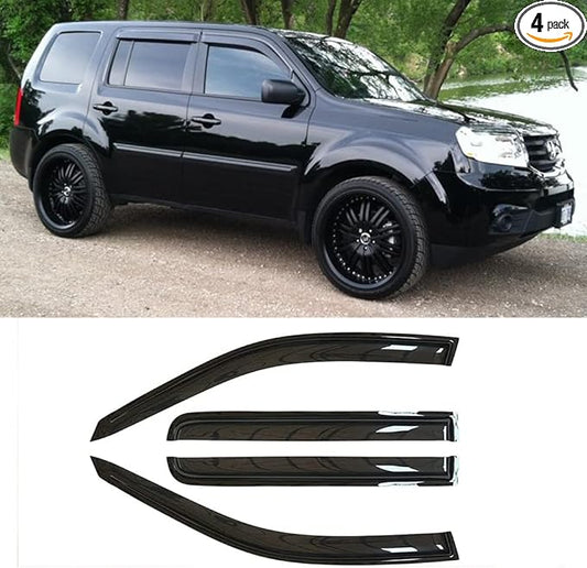 94084 Original Side Window Visor Deflector Rain Guard,Outside Mount Tape-on Shatterproof Dark Smoke,4pc Window Shades fit for 2009-2015 Honda Pilot
