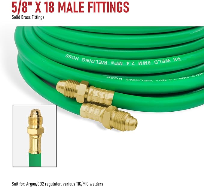 RX WELD Inert Gas Welding Hose - Argon Flow Hose (Green, 100FT)