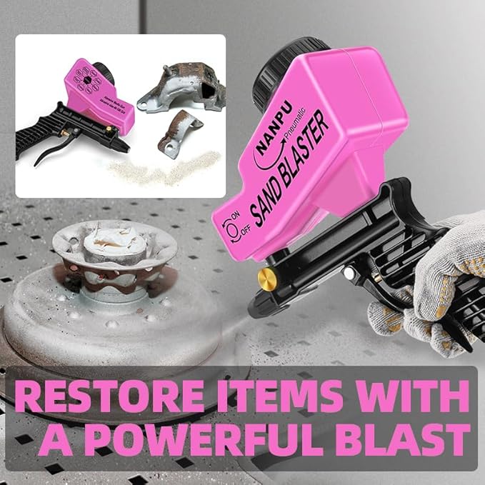 NANPU Light-Duty Air Sandblaster Gun Kit with Gravity Feed, Ceramic Nozzle, Metal Body, for Small Project Surface Prep, Paint & Rust Removal, Metal/Wood/Glass Etching, Requires Air Compressor