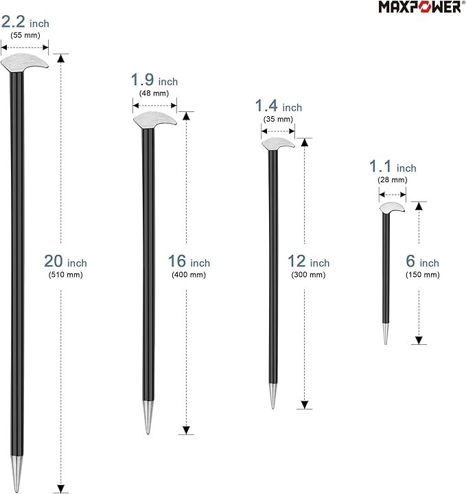 MAXPOWER 4 PCS Rolling Head Pry Bar Set 6 Inch 12 Inch 16 Inch 20 Inch