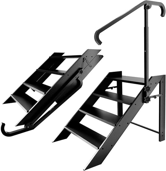 4 Step Foldable Step Stool,Step Ladder Folding,RV Steps with Height Adjustable Handrail and Non Slip Feets, Hot Tub Steps for Home, Travel Trailer, Camper, Mobile Home, Spa, and Porch