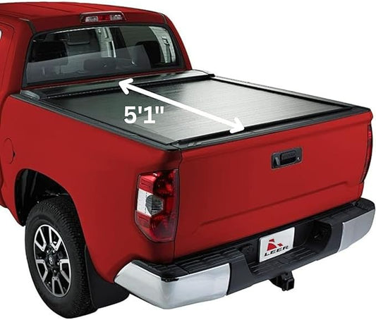 LEER ROLLITUP Retractable Truck Bed Tonneau Cover for Toyota Tacoma Double Cab, Years 2016-2023, 5'1" Truck Bed, Black