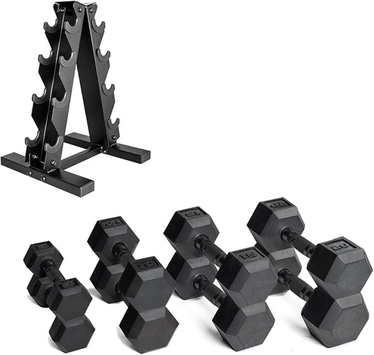 CAP Barbell Rubber Coated Dumbbell Weight Set with Vertical Rack | 100 lb, 150 lb, and 210 lb Options