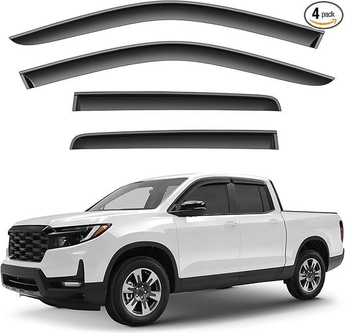 Window Deflectors Smoke Tinted Tape-On Side Window Vent Visor Deflectors Rain Guards Compatible with Honda Ridgeline 2017-2025 - 4pcs. GW0593