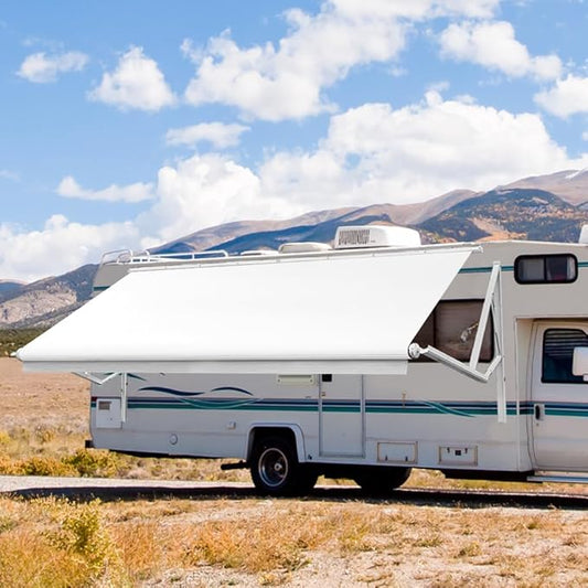 Suncode White Motorized RV Awning Modular Retractable RV Awning Complete Kit for RV,5th Wheel,Travel Trailers,Toy Haulers,and Motorhome RV Trailer Awning for Home or Camper-11x8Ft-White