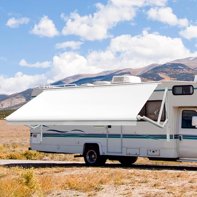Suncode White Motorized RV Awning Modular Retractable RV Awning Complete Kit for RV,5th Wheel,Travel Trailers,Toy Haulers,and Motorhome RV Trailer Awning for Home or Camper-19x8Ft-White