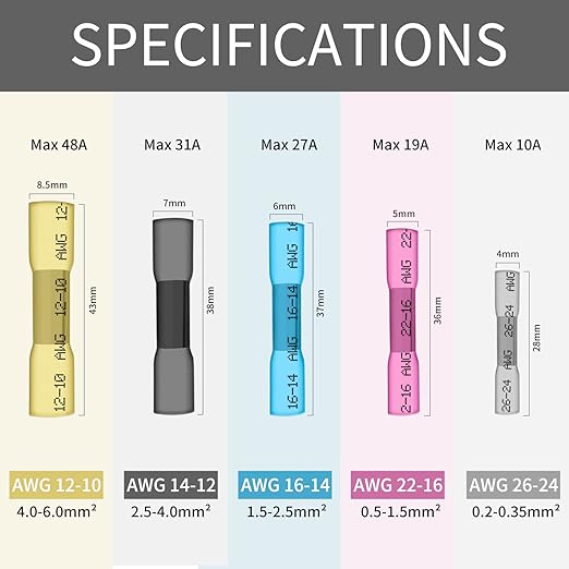 1000 Pcs Heat Shrink Butt Connectors, 22-16 AWG Marine Grade Insulated Crimp Wire Connectors, Waterproof Electrical Connectors Butt Splice for Boat Truck Wiring