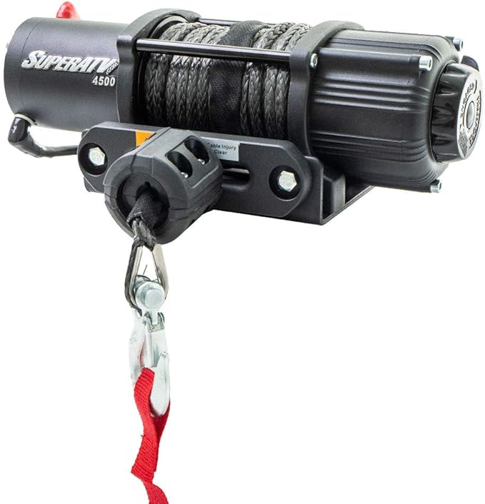SuperATV 4500 LB Black Ops Winch with Heavy Duty Winch Mounting Plate for Can Am Defender/Defender Max | Complete Winch & Winch Mount Kit Ready for Install | Made With 3/16” Heavy-Duty Steel Plating