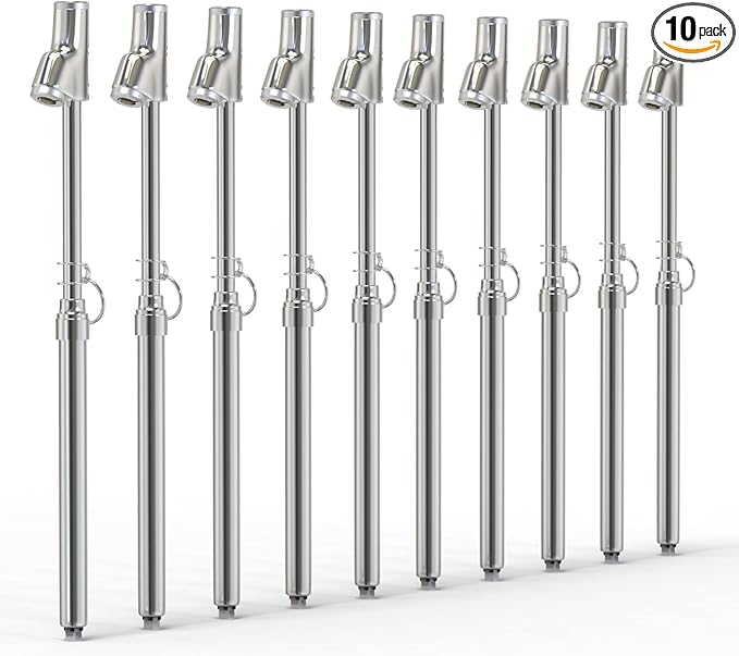 MEANLIN MEASURE Silver Double Straight Type Tire Pressure Gauge，Dual Head Air Pressure Gauge 10Pcs，Pressure Range 10-150 Psi(Suitable for Trucks, etc.