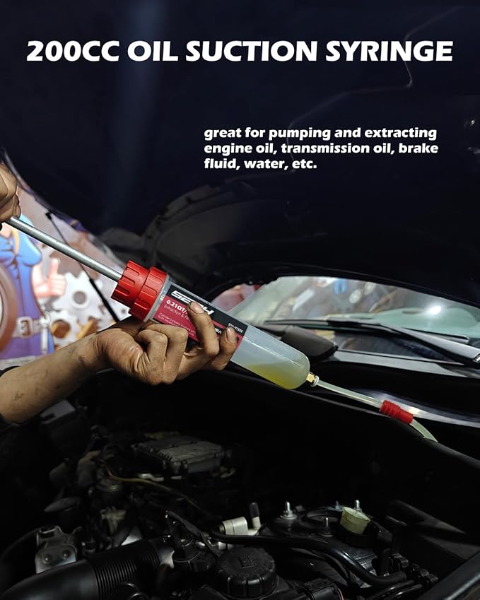 SEDY Fluid Extractor - 200cc Multi-Purpose Syringe, Oil Suction Pump, Manual Extraction and Filling Pump, Automotive Oil Syringe