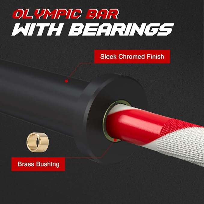 4FT Olympic Barbell Bar, 47Inch Straight Weight Bar with 2 Collars, Solid Olympic Bar with Bearings, 500Lbs Capacity Weightlifting Bar for Home Gym Strength Training, Suitable for 2 Inch Plates