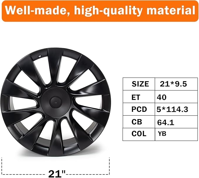 New 21'' x 9.5'' Aluminum Alloy Replacement for OE Wheel Rim Compatible with Model Y 2020 2021 2022 2023 - Direct Fit, Black