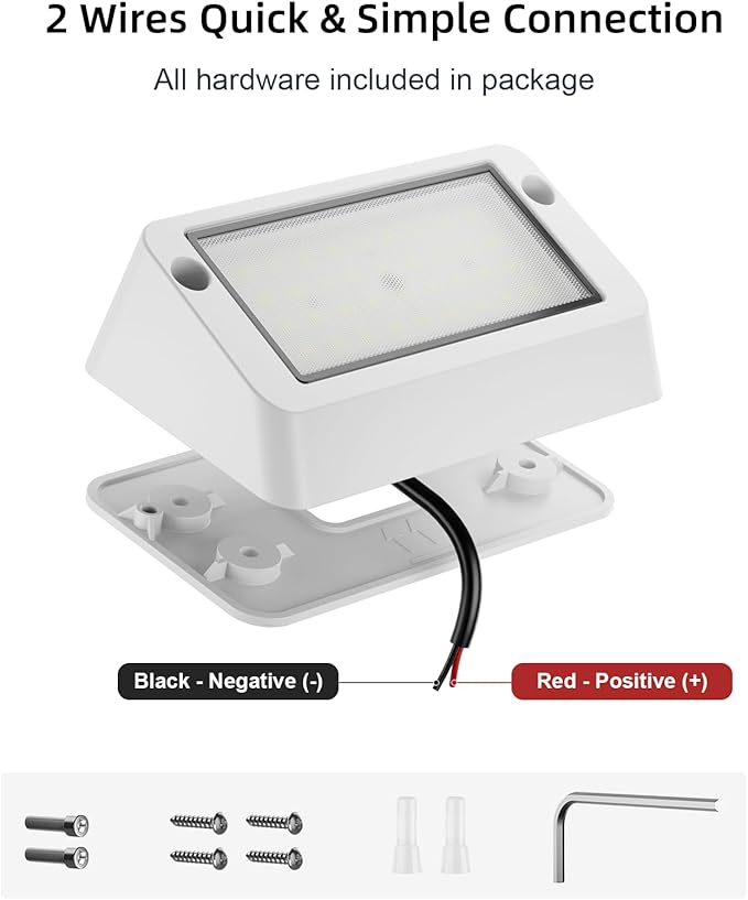 12V LED Exterior RV Porch Light with 1400 Lumen Dual Color Floodlight for Campers and Travel Trailer Outside Use IP67 Weatherproof Aluminum Fixture