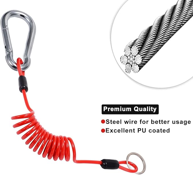 FizLig 4ft Breakaway Trailer Cable 1 Pack - Coiled Spring Wire, Emergency Brake Safety Cable for RV Camper 5th Wheel Trailer Towing Accessories