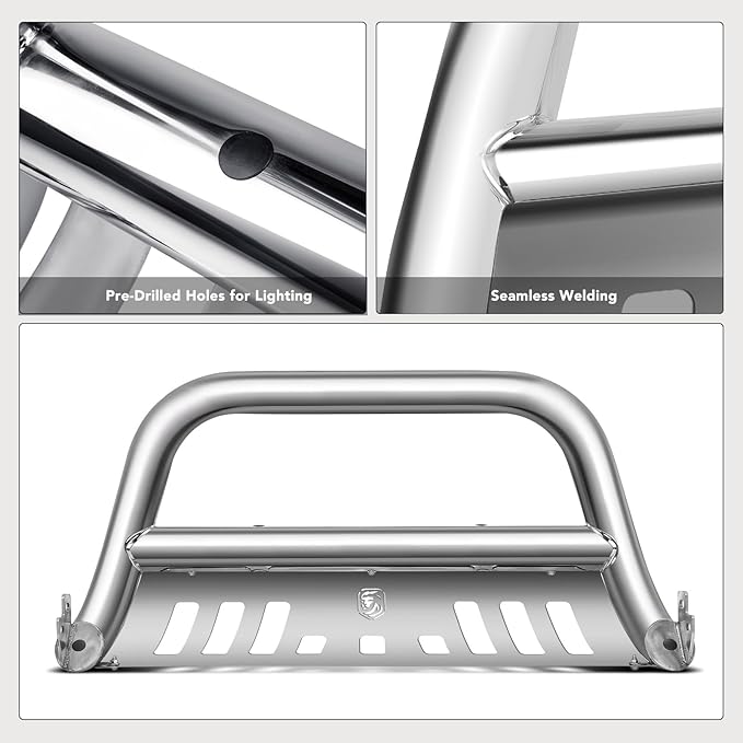 YHTAUTO 3" Bull Bar Push Bar with Skid Plate Light Mount Fit Ford Models, Bronco Sport 2021-2022 Sport Utility, S/S 304 Brush Guard for Truck Front Bumper Off Road Accessories