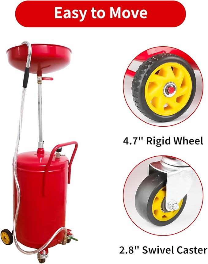 Aain 20 Gallon Portable Oil Drain Container,Waste Oil Drain Tank,Air Operated Drainer for Oil Change,Portable Fluid Drain Disposal with Adjustable Height,Heavy Duty Construction with Wheels