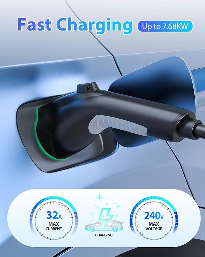 EV Charger Extension Cord, J1772 Extension Cable 32A 40FT Charging Cable for Electric Vehicle 110V-240V Compatible for All SAE J1772 Chargers(32A - 40FT)