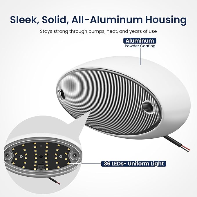 Safoner Aluminum LED RV Porch Light Exterior Oval- 1400LM Bright White & Amber Switchable Lighting, IP67 Waterproof Exterior Fixture- 12V Outdoor Light for Travel Trailer, Camper, Motorhome (White)