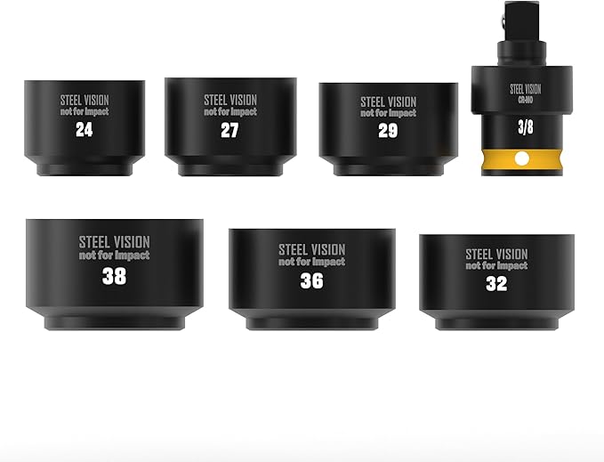 Steel Vision 7-Piece 3/8" Drive Low Profile Oil Filter Socket Set, U-Joint Swivel Socket Wrench Kit, Oil Filter Removal Tool for Ford, BMW, Audi, VW, Mini, Volvo, Porsche, Mercedes