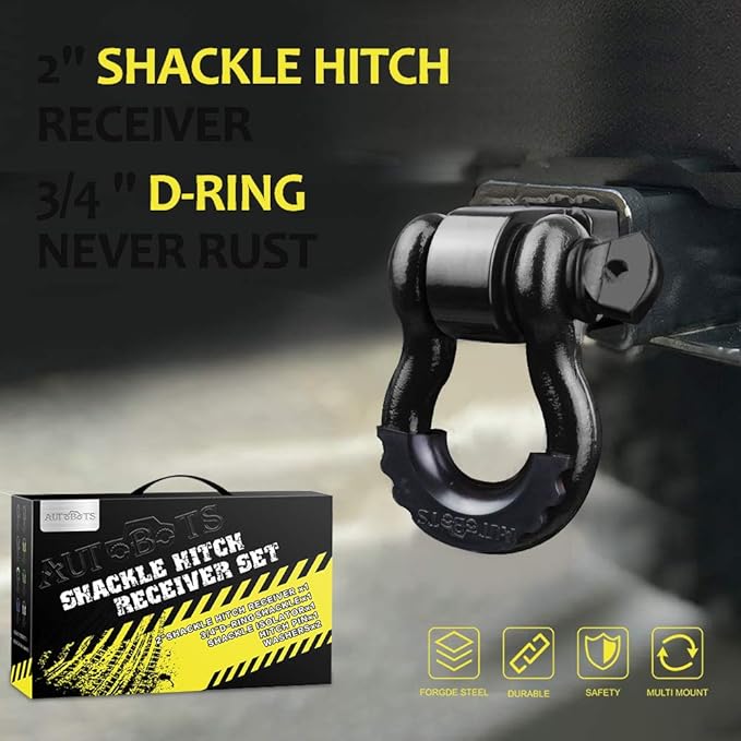 AUTOBOTS Tow Hitch Receiver 2", 45,000 Lbs Break Strength Shackle Hitch Receiver with 5/8" Hitch Pin, 3/4 D Ring Shackle, Towing Accessories for Truck Trailer Recovery Off-Road Black&Black