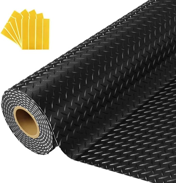 7.5x25 FT Garage Floor Mat, 2.8mm Thickened Flooring Roll for Under Car with 20Pcs Tapes, 188SQFT Diamond Plate, Non-Slip Floor Protector Mat for Garage, Warehouse, Gyms, Trailer(Black)
