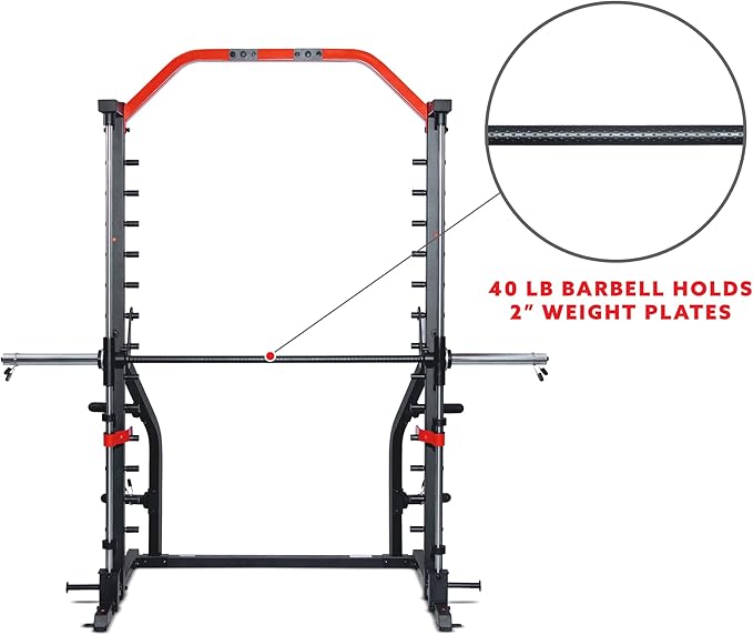Sunny Health & Fitness Premium Smith Machine & Squat Cage Rack, Pull-Up Bar, Spotter Blocks for Weightlifting & Bench Press for Home Gym Strength Training