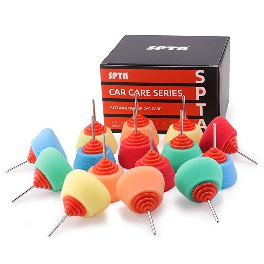 SPTA Mini Buffing Polishing Pads, 15Pcs Car Detail Mini Polisher Foam Pads, Detail Polishing Pads Used on Drill and Rotary Tools, for Small Area Detailing Polishing Waxing, Sealing Glaze