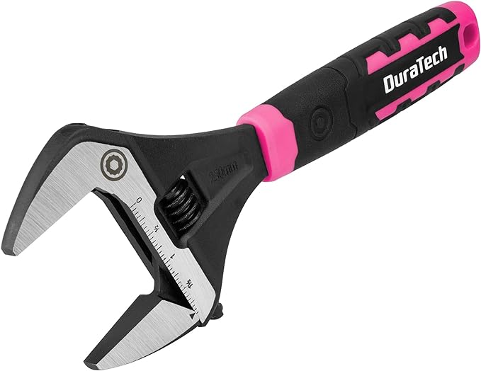 DURATECH 10-Inch Adjustable Wrench, Wide Jaw Opening Plumbing Wrench, CR-V Steel, SAE and Metric Scale Marked, Ergonomic Grip