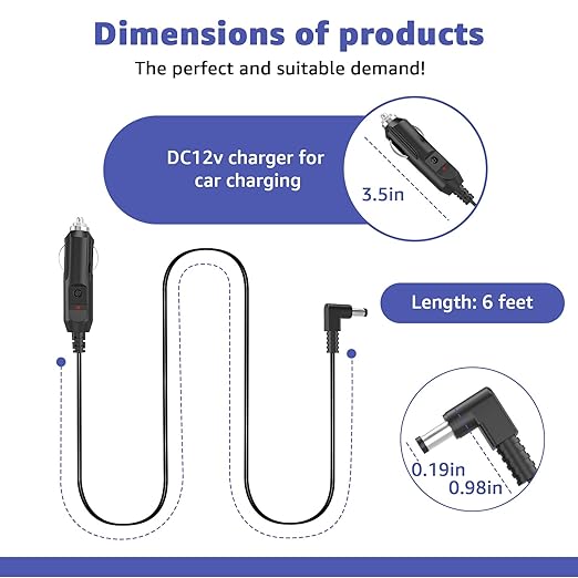 12V Replacement Charging Cable for Towmate Towlight Bars - Compatible with TM22G Limelight & All Light Duty Towmate Lights - Standard DC Charge End