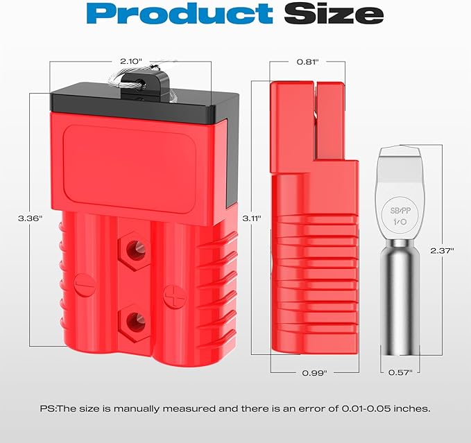 Anderson Connector, 175AMP 1/0AWG Battery Quick Connect w/Hard Cover 12V-36V Anderson Plug Winch Wiring Kit for Cable RV Truck Winch (4pcs)-RED