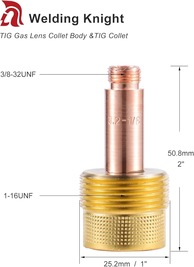 Large TIG Gas Lens Collet Body 995795 1/8"&3.2mm TIG Collet 10N25 for TIG Welding Torch WP-17, 18 & 26 Series Consumables 7-pk