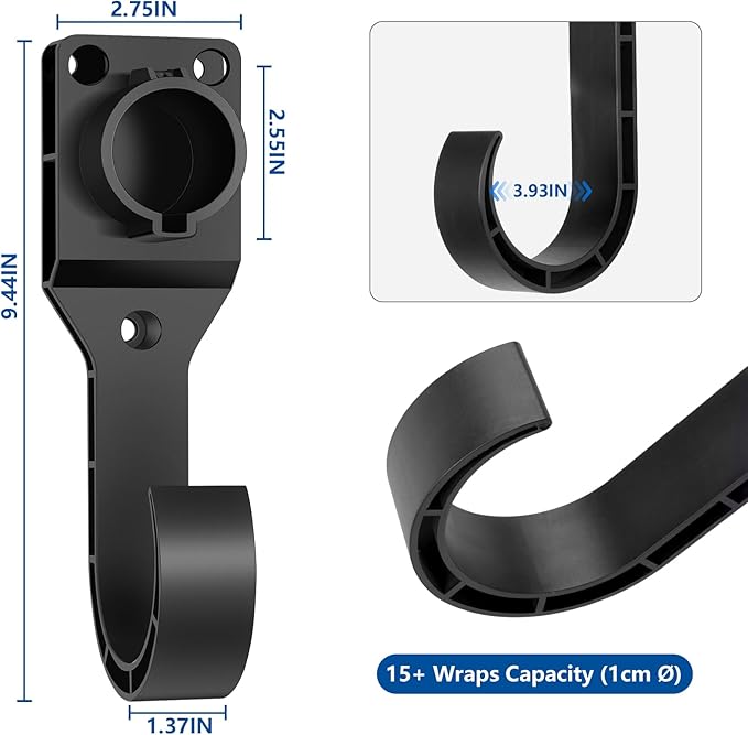 EV Charger Holder for SAE J1772 Wall Mounted, J1772 Charger Cable Hook and Connector Dock Set, Durable Hook for EV Charging Cable Organizing, Indoor and Outdoor Use for Electric Vehicle