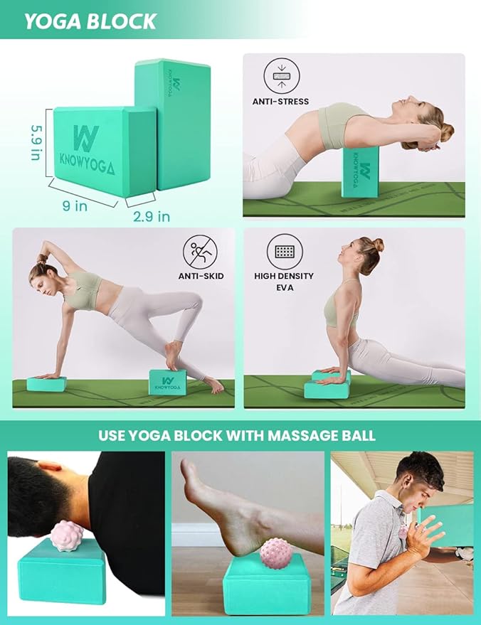 Yoga Starter Kit 12 in 1 - Yoga Set Include Yoga Mat, Foam Roller, 4 Resistance Bands, Yoga Blocks 2 Pack with Strap, 2 Peanut Massage Balls, Yoga kit and Sets for Beginners