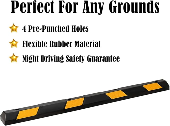 Goplus Parking Block, 72” Rubber Parking Bumpers with 8 High Reflective Yellow Safety Stripes, Heavy Duty Parking Target, Garage Wheel Stoppers Parking Curb for Car, Truck, RV and Trailer