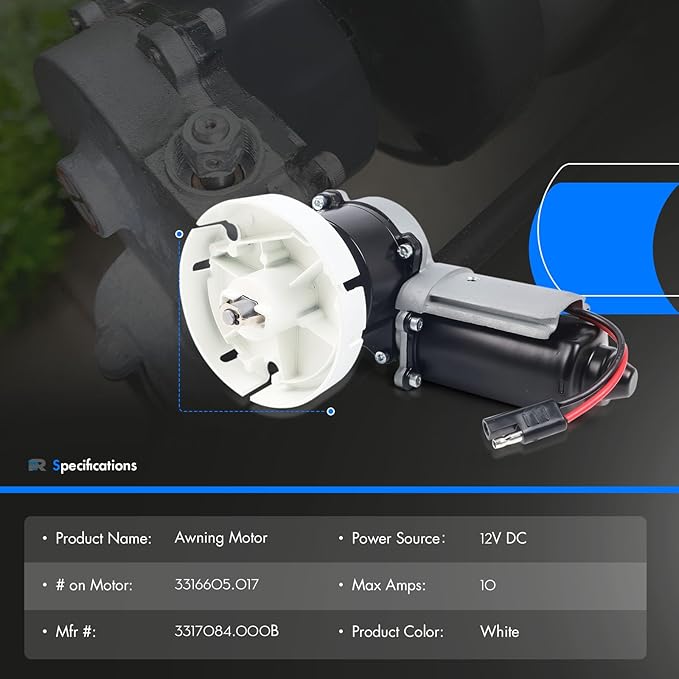 3317084.000B RV Awning Motor Drive Repair Kit Assembly Fit for Dometic 9200 Series Power Awnings Replace# 3316605.001, 3316605.017, White