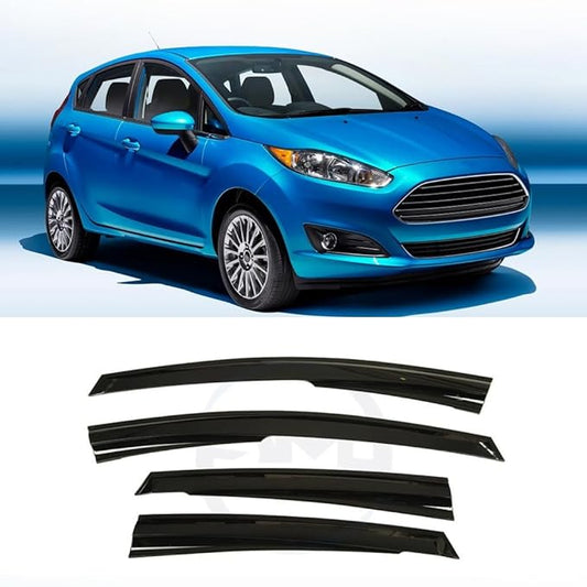 for Ford Fiesta 6th Gen 2009 2010 2011 2012 2013 2014 2015 2016 2017 Wind Deflector Car Side Window Visor Vent Shade Rain Guard Bright Black 4pcs
