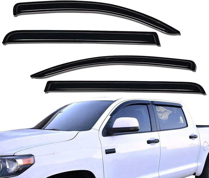 Lightronic Extra Durable Outside-Mount Auto Vent Window Visors Rain Guards, Fits 2007-2021 Toyota Tundra CrewMax, SR5/Limited/1794 Edition/Platinum/TRD Pro (4-Door Extended Crew Cab), Smoke, 4-Pcs