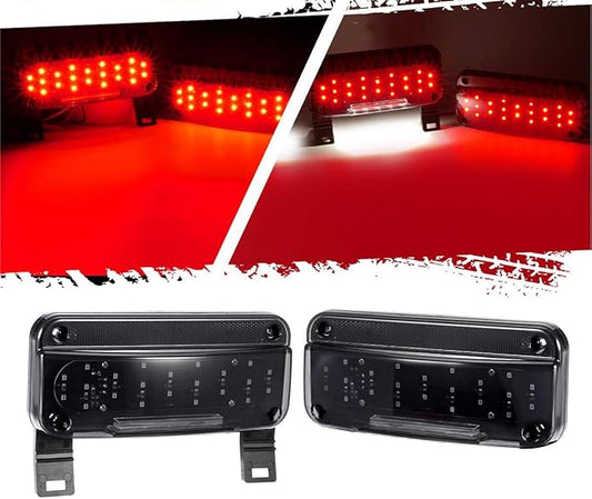 Partsam Red Led Low Profile Combination RV Tail Lights Surface Mount LED RV Camper Trailer Stop Turn Brake Tail Lights/License Plate Light Holder Bracket Smoke Lens - Black Base - Pair