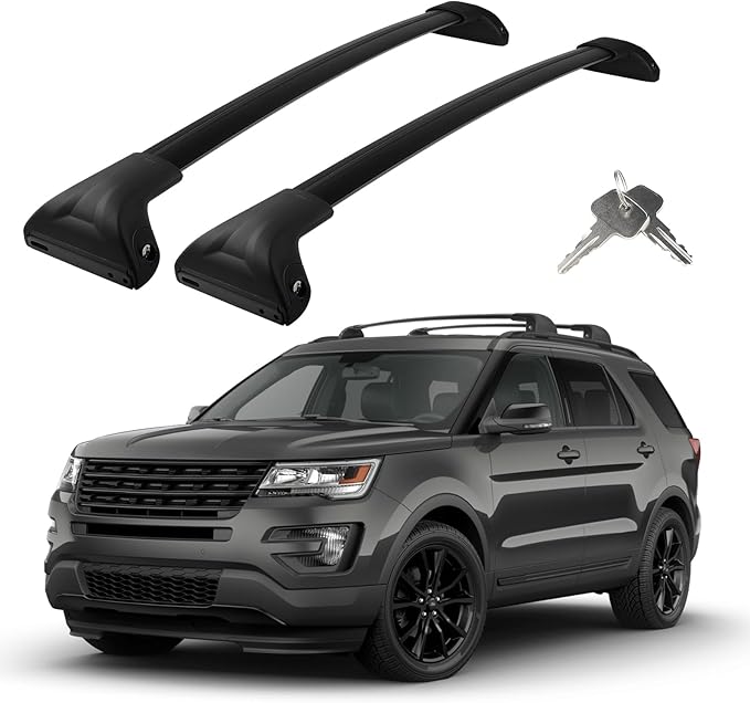 Roof Rack Cross Bars Compatible with Ford Explorer 2016-2019, Adjustable Aluminum Heavy Duty 300 LBS Anti-Theft Lock Cargo Carrier Rooftop Crossbar Accessories for Bike, Basket, Snowboard, Luggage