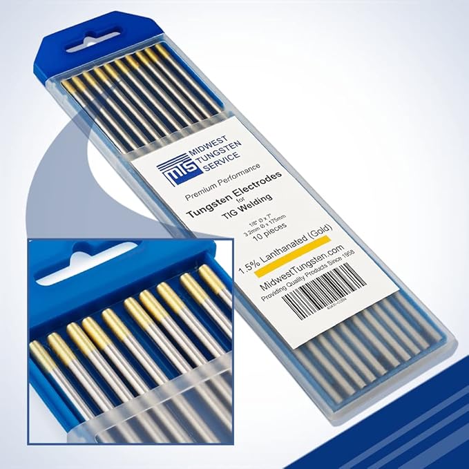 Midwest Tungsten Service TIG Welding Tungsten Electrodes 10-Pack (Gold - 1.5% Lanthanated Tungsten (WL15/EWLa-1.5), 1/8")