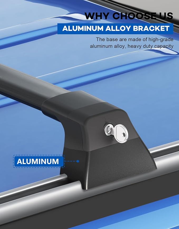 Heavy Duty 260lbs Lockable Roof Rack Cross Bars Compatible with Jeep Grand Cherokee 2011-2021 (with Grooved Side Rails), All-Metal Aluminum Crossbars Rooftop Cargo Bag Kayak Luggage