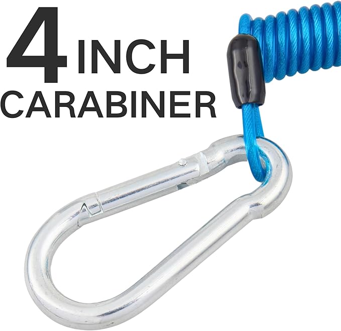 MECMO Trailer Breakaway Switch 4ft Brake Away Coiled Cable Large Carabiner, RV Camper Trailer Emergency Electric Break Switch with 4 Feet Stainless Steel Spring Towing Wire Safety Lanyard w/Pull Pin