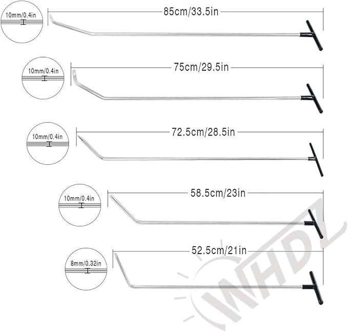 WHDZ Paintless Dent Repair Rods 11Pcs Auto Body Paintless Dent Repair Tools Kit for Door Dings Hail Repair and Dent Removal