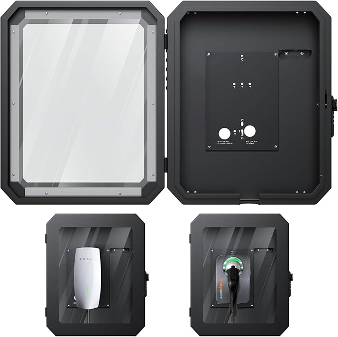 Charger Station Box for Tesla Gen 3 Wall Connector and ChargePoint EV Charger, Cable Organizer Holder Lock Cover Outdoor Rainproof, Snowproof, Dustproof, Theftproof, Home Charging Accessories