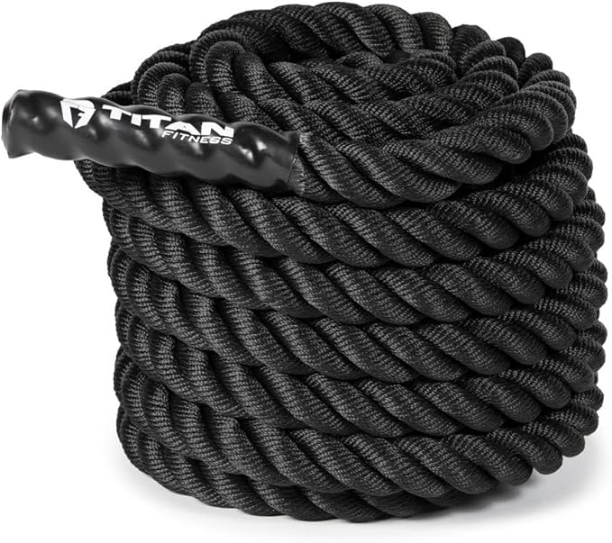Titan Fitness Battle Rope 50ft x 1.5in, Poly Dacron Heavy Rope for Home Gym Conditioning Workouts, Cross-Train, Strength Training Exercises