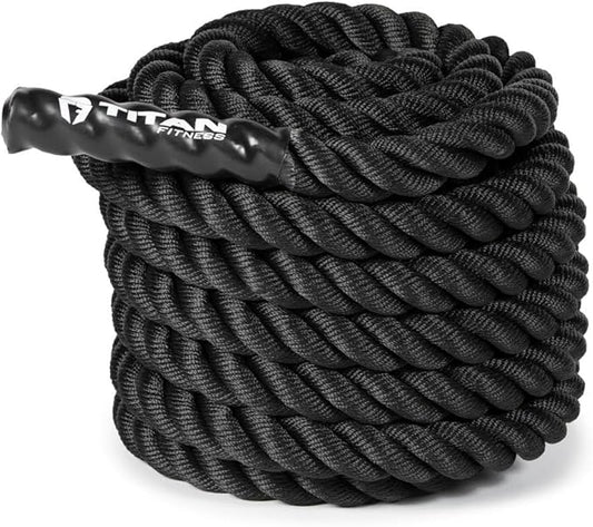 Titan Fitness Battle Rope 50ft x 1.5in, Poly Dacron Heavy Rope for Home Gym Conditioning Workouts, Cross-Train, Strength Training Exercises