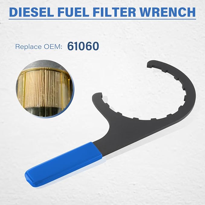 61060 Diesel Fuel Filter Wrench, compatible with Paccar Peterbilt and Diesels, Half-Moon Shaped Oil Filter Separator Tool Metal Filter Water Separator Wrench, 4.6 inch（Blue）