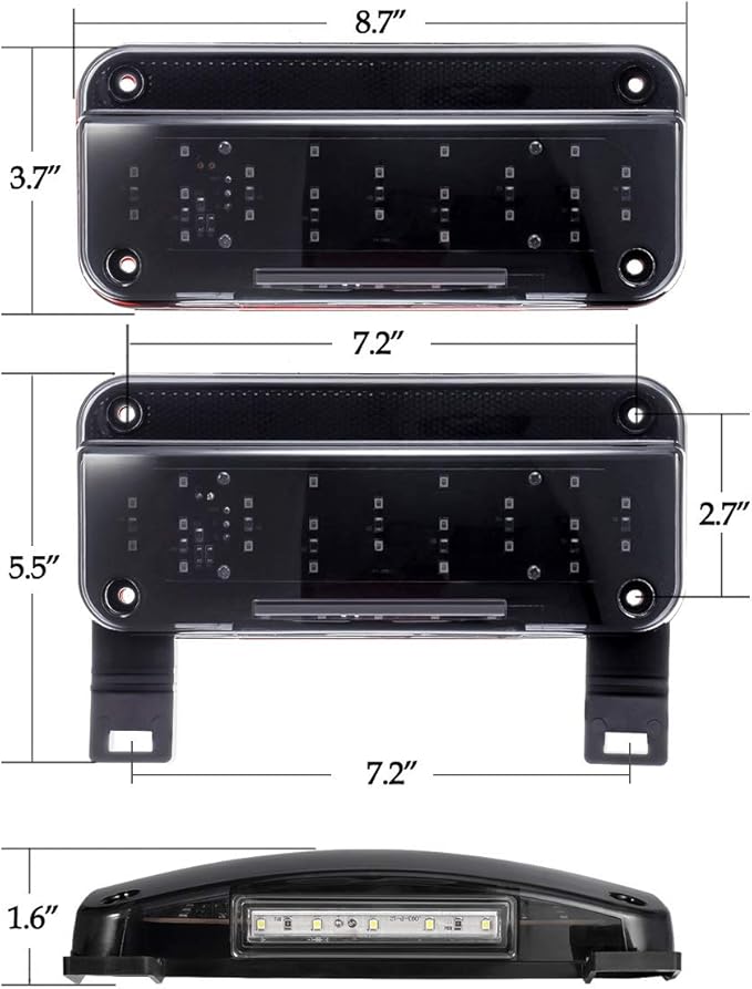 Partsam Red Led Low Profile Combination RV Tail Lights Surface Mount LED RV Camper Trailer Stop Turn Brake Tail Lights/License Plate Light Holder Bracket Smoke Lens - Black Base - Pair