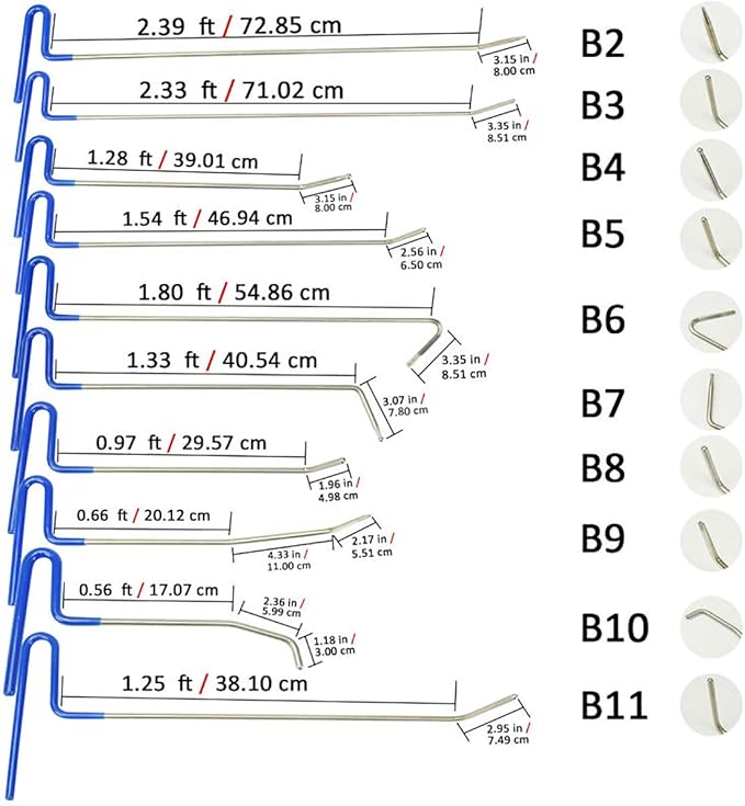 WHDZ Paintless Dent Repair Rods Kit Tools Repair Hammer LED Double Stripe Line Board 21pcs Rods for Car Auto Dent Hail Damage Removal Kit